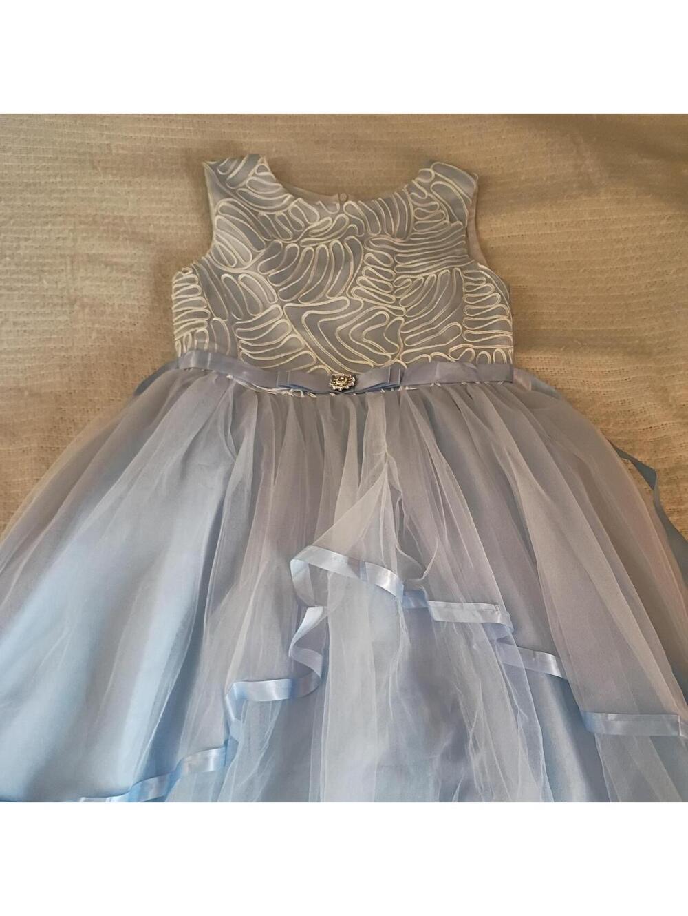 Sunny Fashion Kid's Blue and White Formal-dress